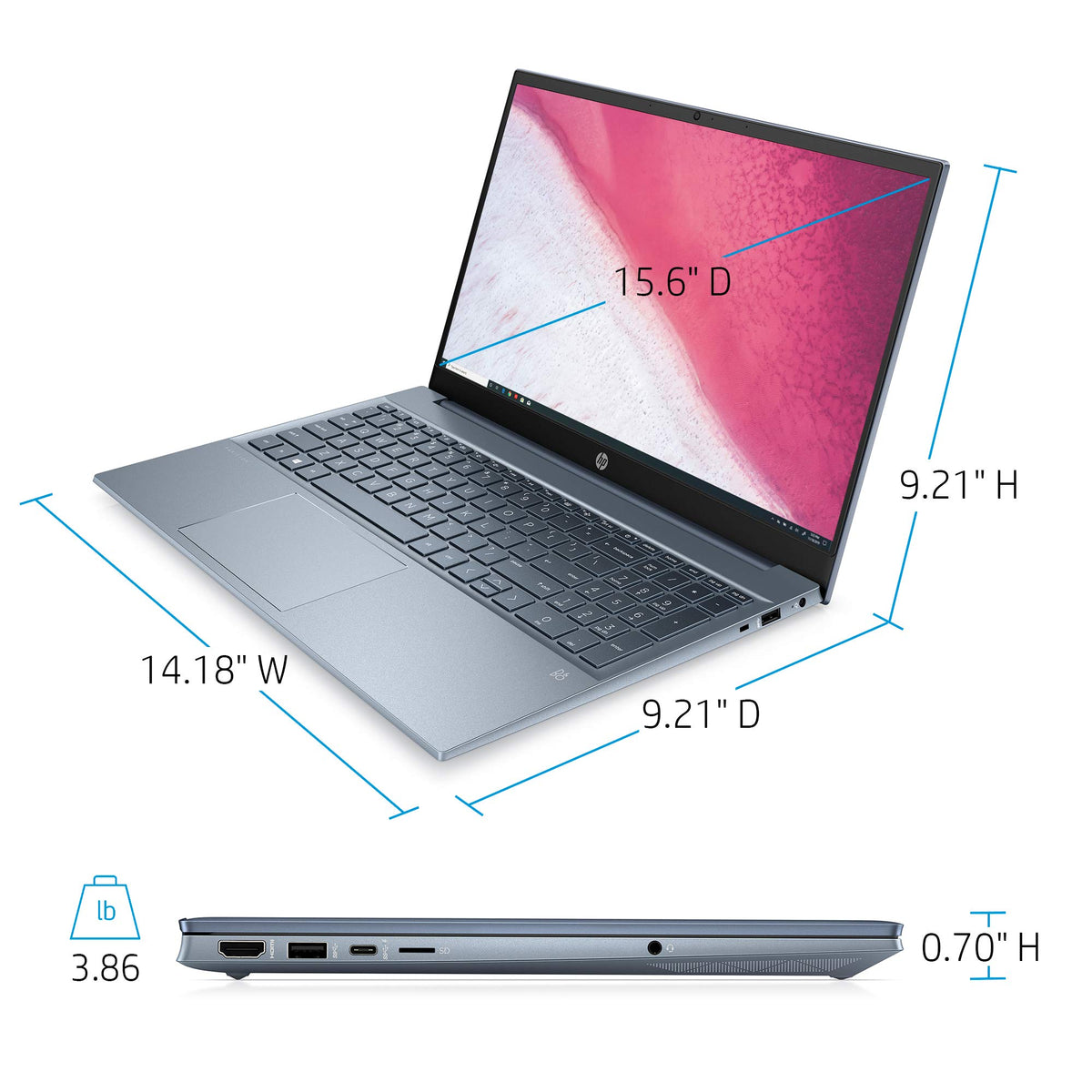 15.6" FHD Laptop AMD Ryzen 5 5500U 8GB 512GB SSD Windows 10 Horizon Blue I41184
