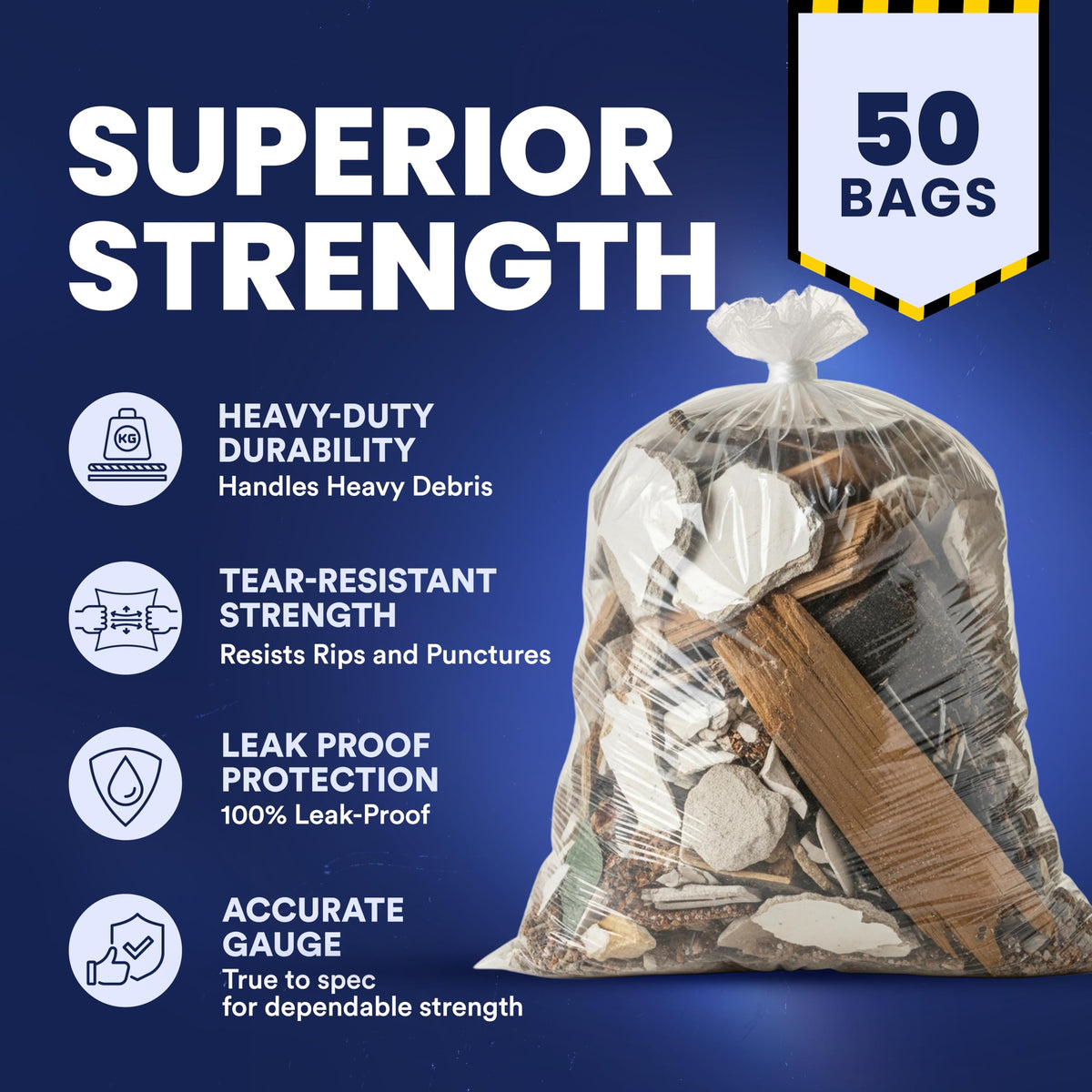 42 Gallon Clear Heavy Duty Trash Bags 4.0 Mil 50 Case W414