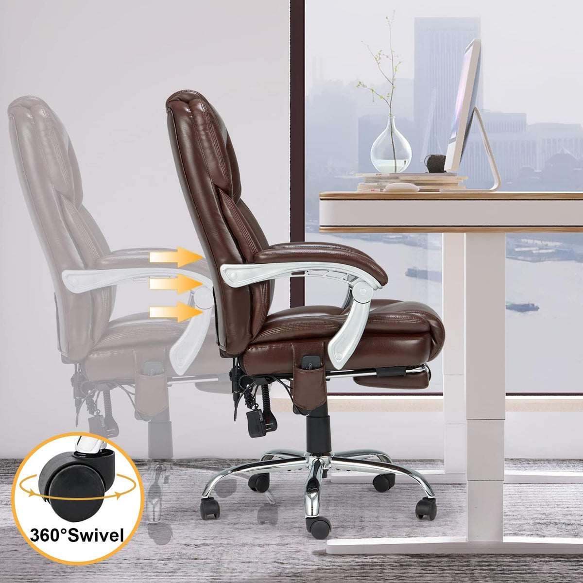 Brown Heated Massage Office Chair with Footrest C4532