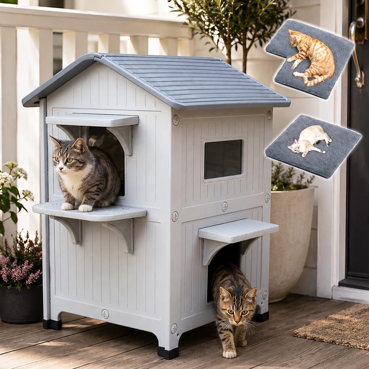Weatherproof 2 Story Cat House with Mat Q8661