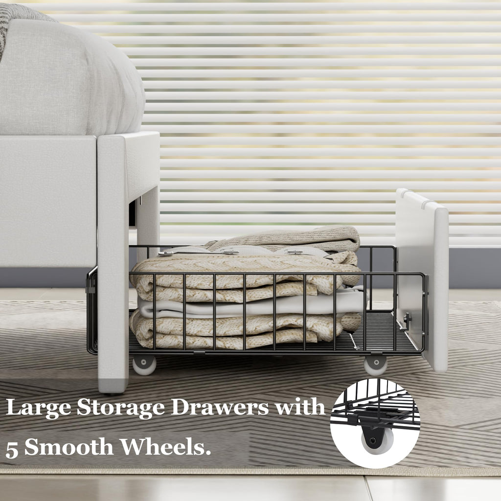 Twin Size Upholstered Bed Frame with Storage Drawers T948434