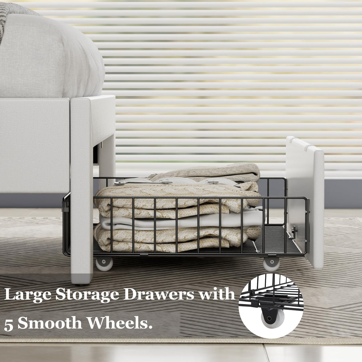 Twin Size Upholstered Bed Frame with Storage Drawers T948434