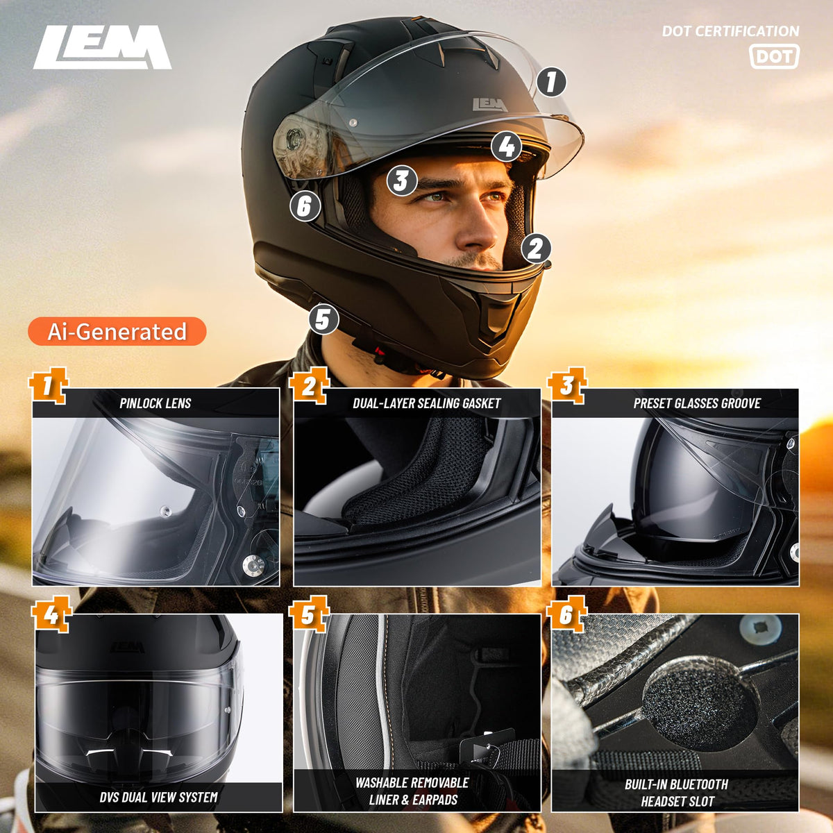 Full Face Motorcycle Helmet DOT Certified Matte Black Medium L2628