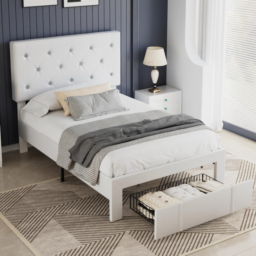 Twin Size Upholstered Bed Frame with Storage Drawers T948434