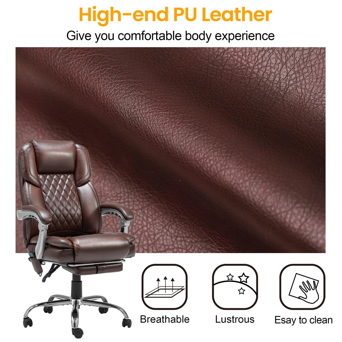 Brown Heated Massage Office Chair with Footrest C4532
