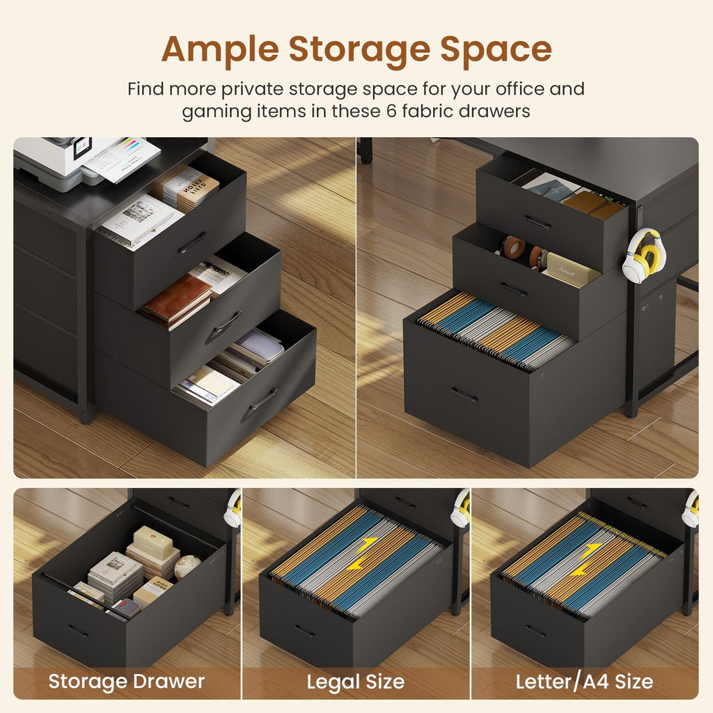 L Shaped Gaming Desk with 6 Drawers R963732