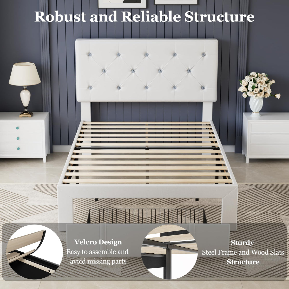 Twin Size Upholstered Bed Frame with Storage Drawers T948434