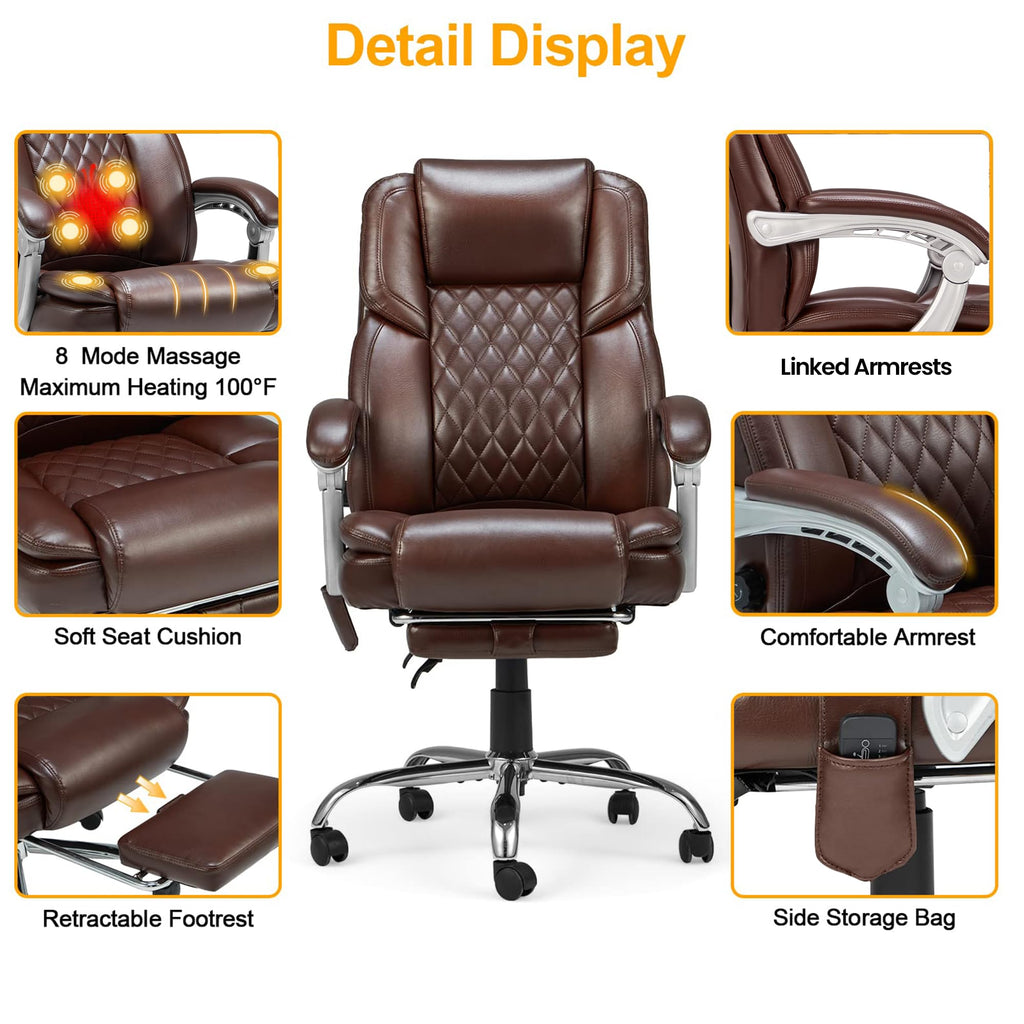 Brown Heated Massage Office Chair with Footrest C4532