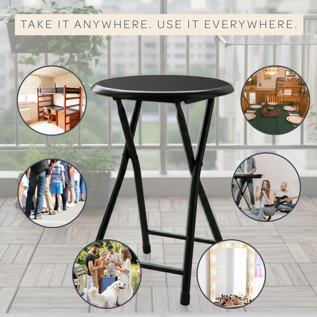 Black 18 Inch Portable Folding Stool O3342