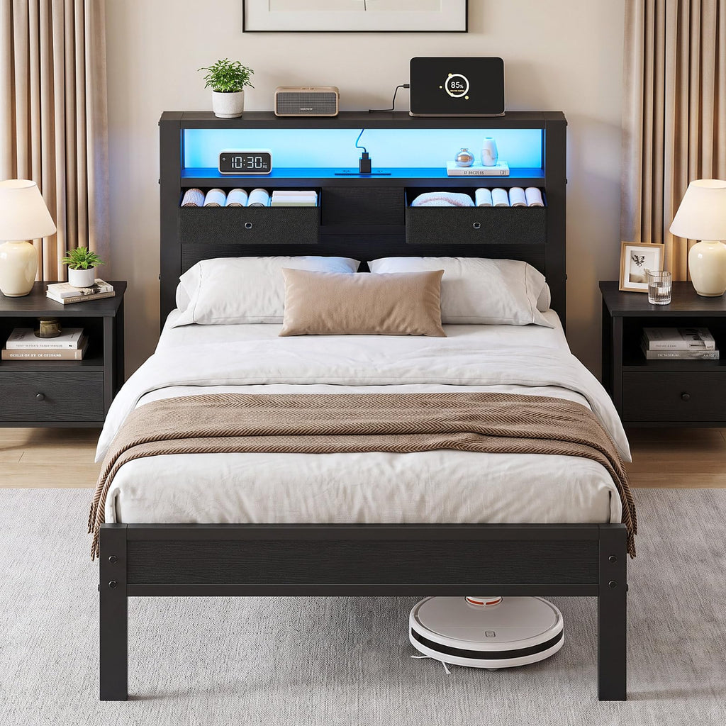 Twin Size Bed Frame with Storage Headboard and 2 Drawers I257410