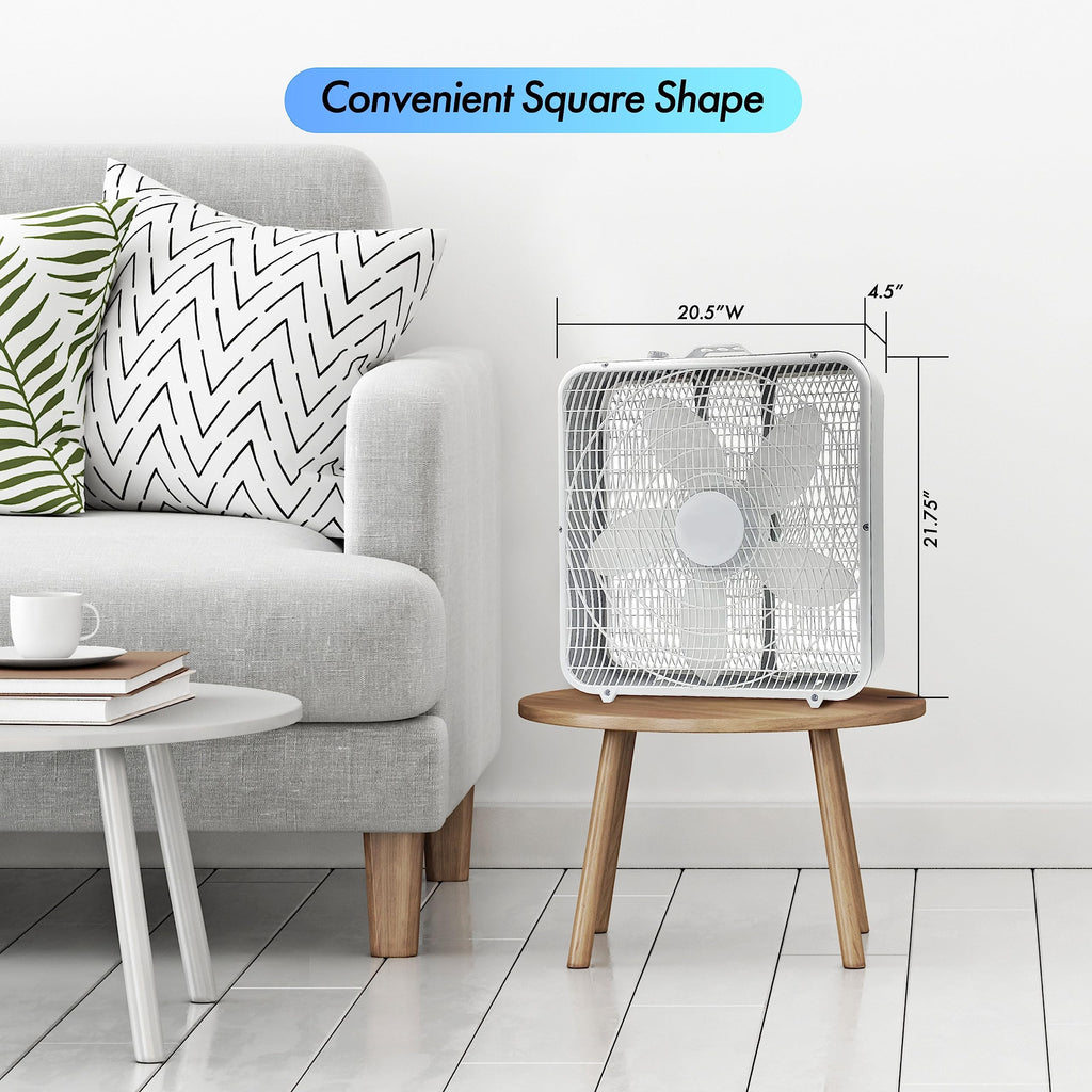 20-Inch Portable Box Fan with 3-Speed Control White O177