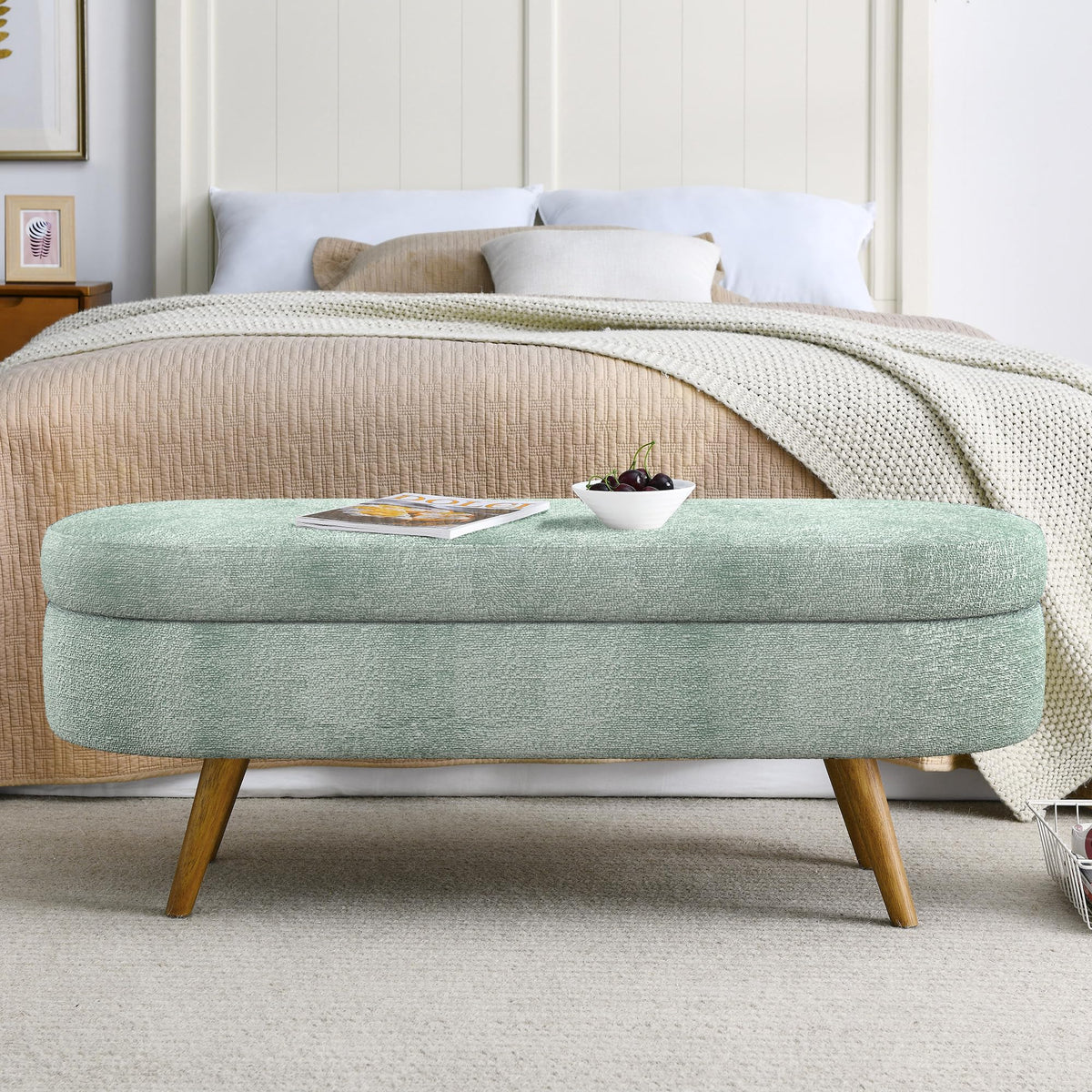 Oval Storage Bench with Rubber Wood Legs Gray L55675