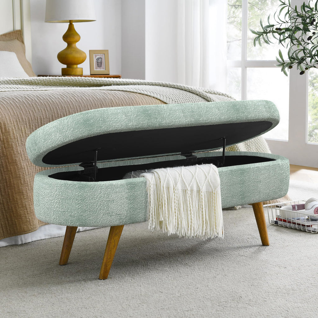 Oval Storage Bench with Rubber Wood Legs Gray L55675