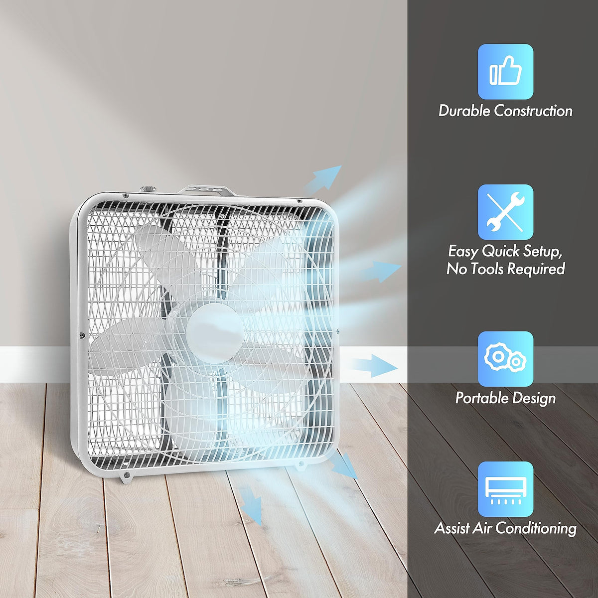 20-Inch Portable Box Fan with 3-Speed Control White O177