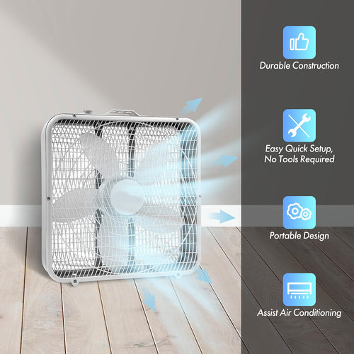 20-Inch Portable Box Fan with 3-Speed Control White O177