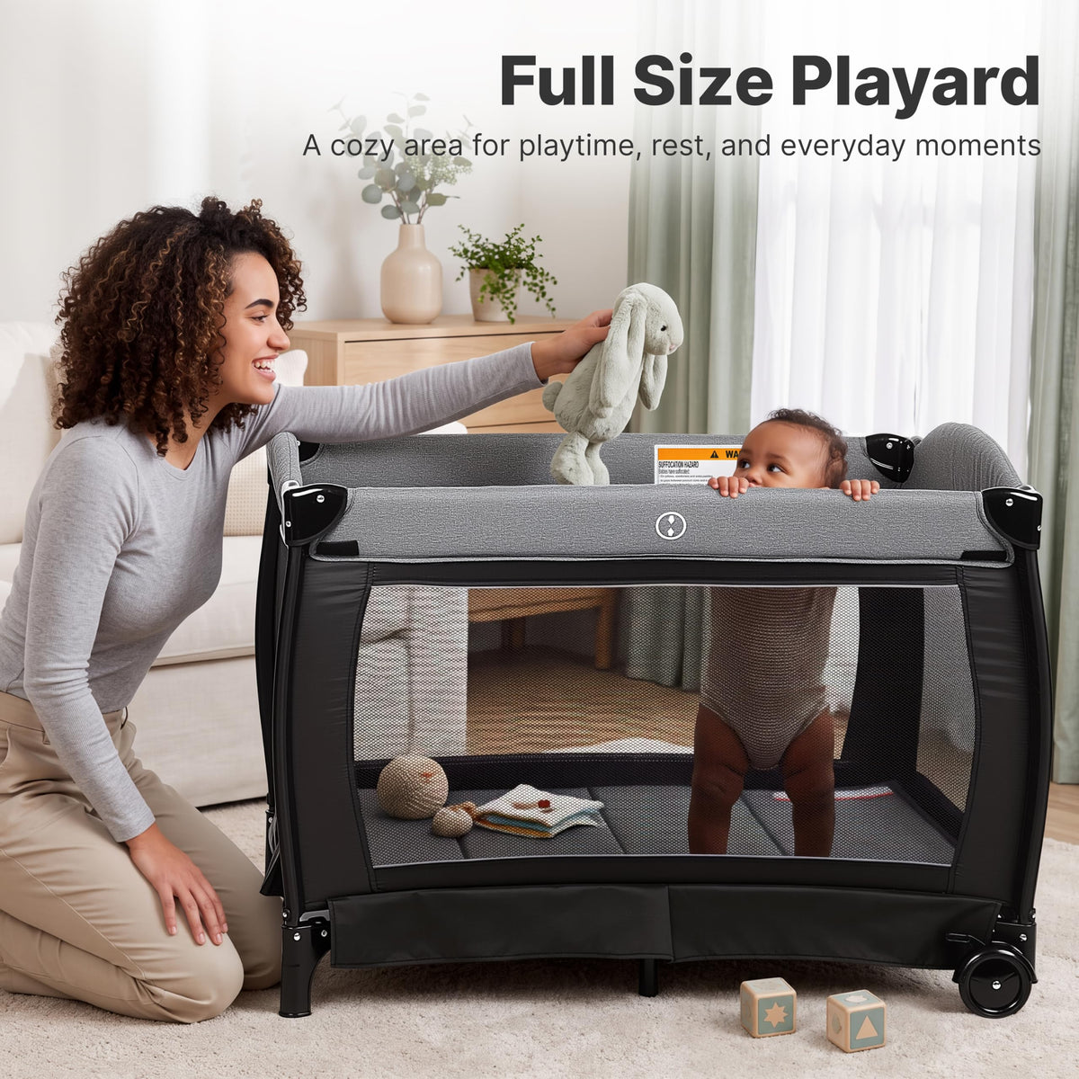 4-in-1 Pack and Play with Bassinet, Playpen, Diaper Changer, Black I601333