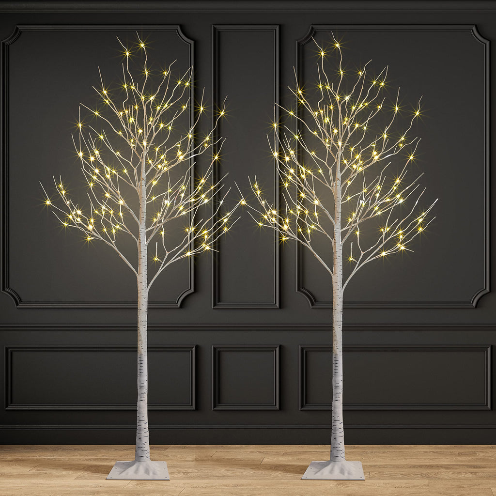 2 Pack 8FT 132 LED Lighted Artificial Birch Tree Warm White X6363
