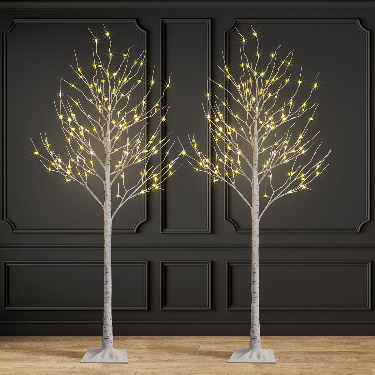 2 Pack 8FT 132 LED Lighted Artificial Birch Tree Warm White X6363