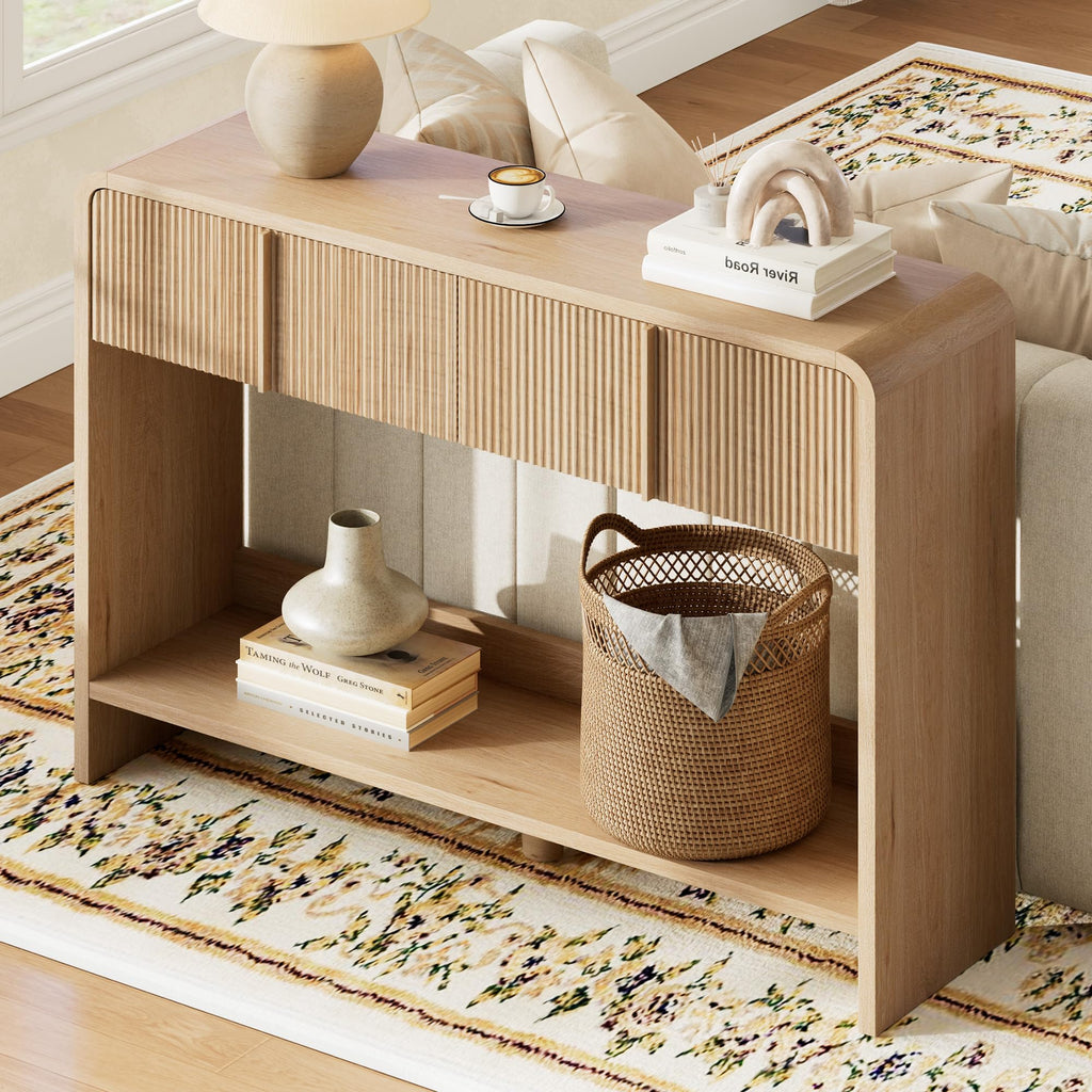 45" Fluted Console Table with 2 Drawers and Open Shelf U951042