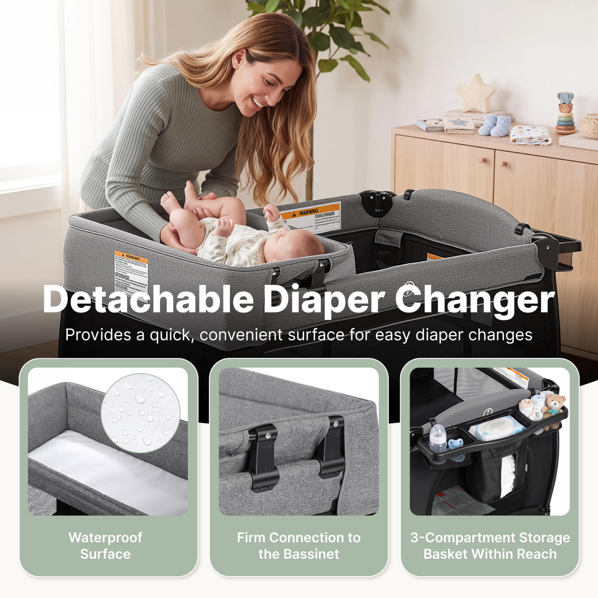 4-in-1 Pack and Play with Bassinet, Playpen, Diaper Changer, Black I601333