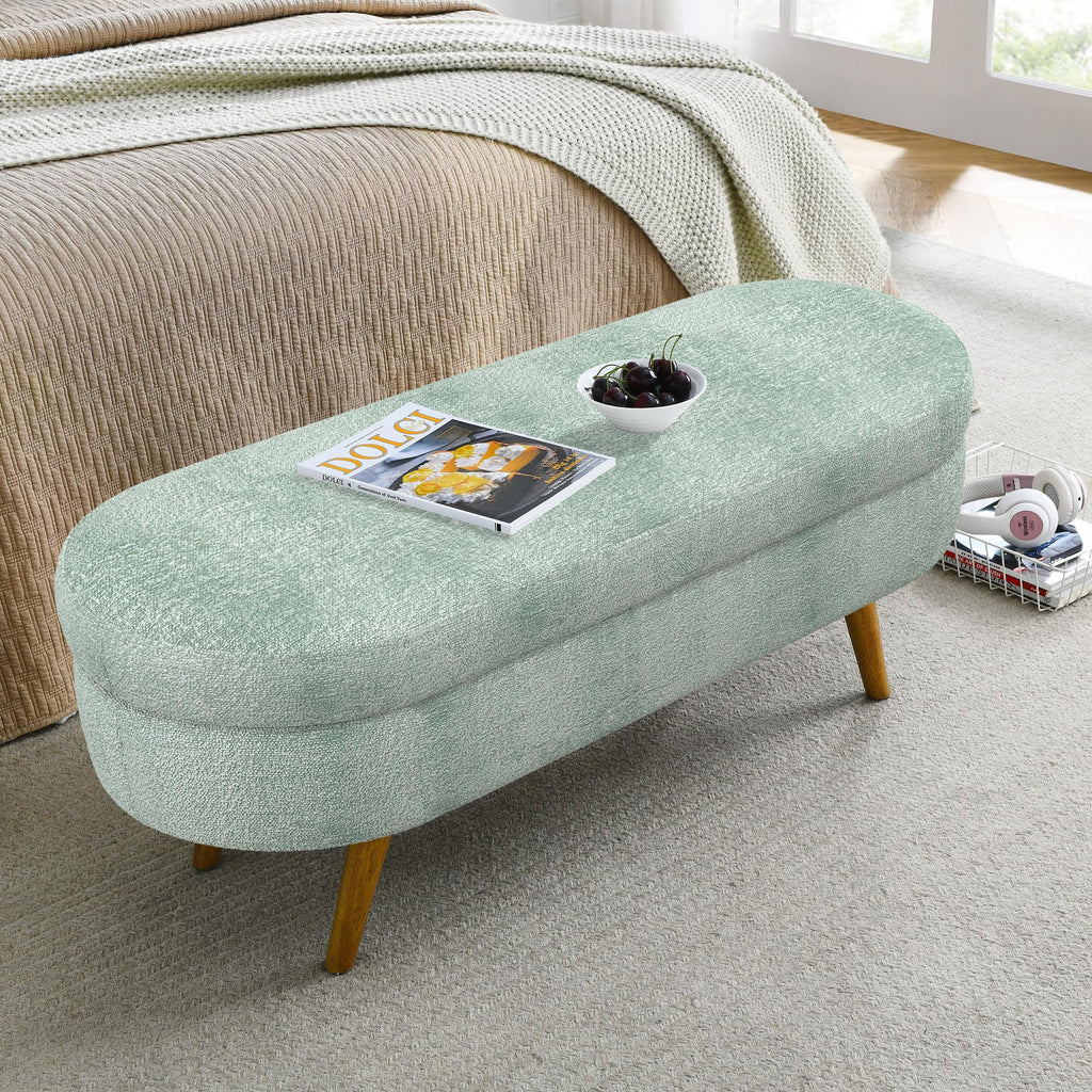 Oval Storage Bench with Rubber Wood Legs Gray L55675