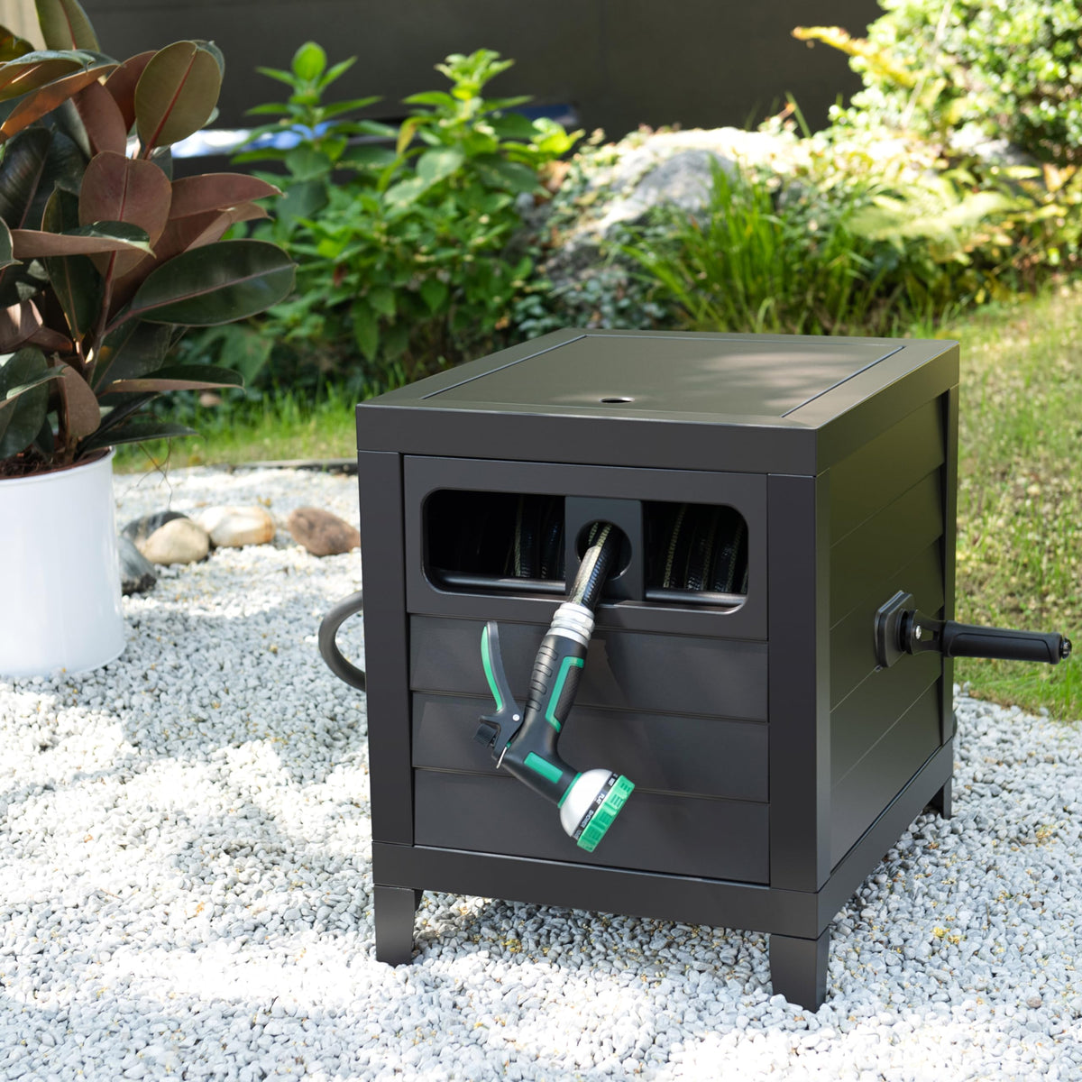 Metal Garden Hose Reel Deck Box, 150ft Capacity Q663757