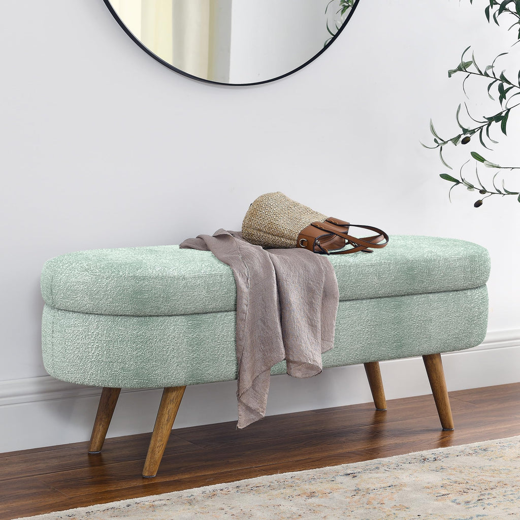 Oval Storage Bench with Rubber Wood Legs Gray L55675