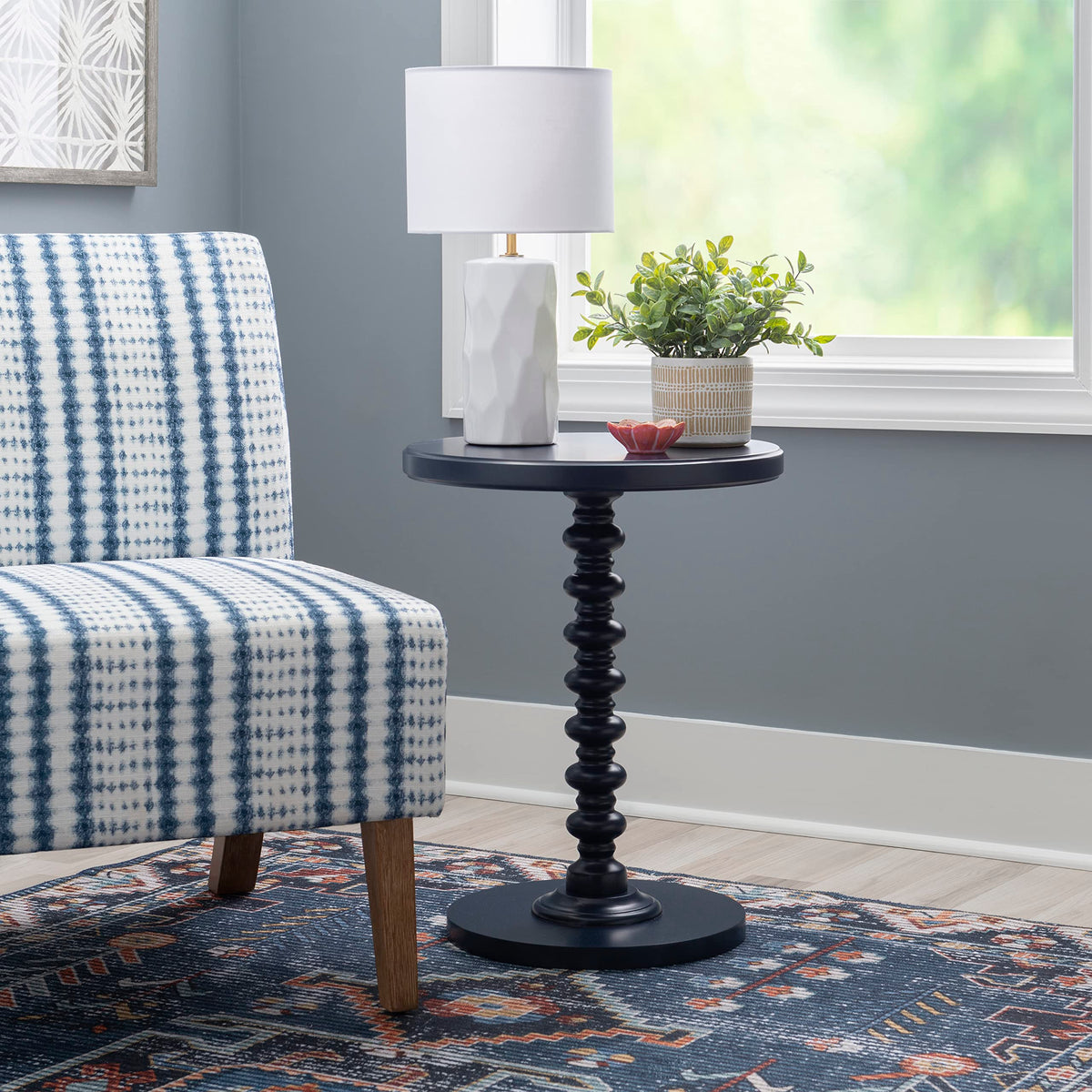Round Navy Blue Pedestal Accent Table J655979