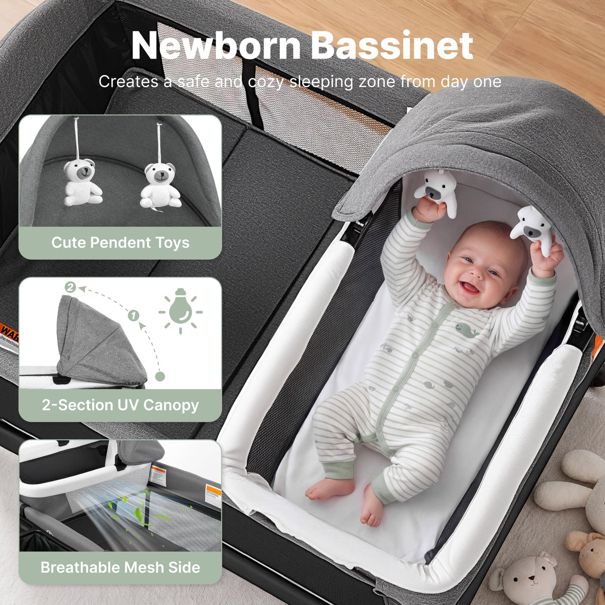 4-in-1 Pack and Play with Bassinet, Playpen, Diaper Changer, Black I601333