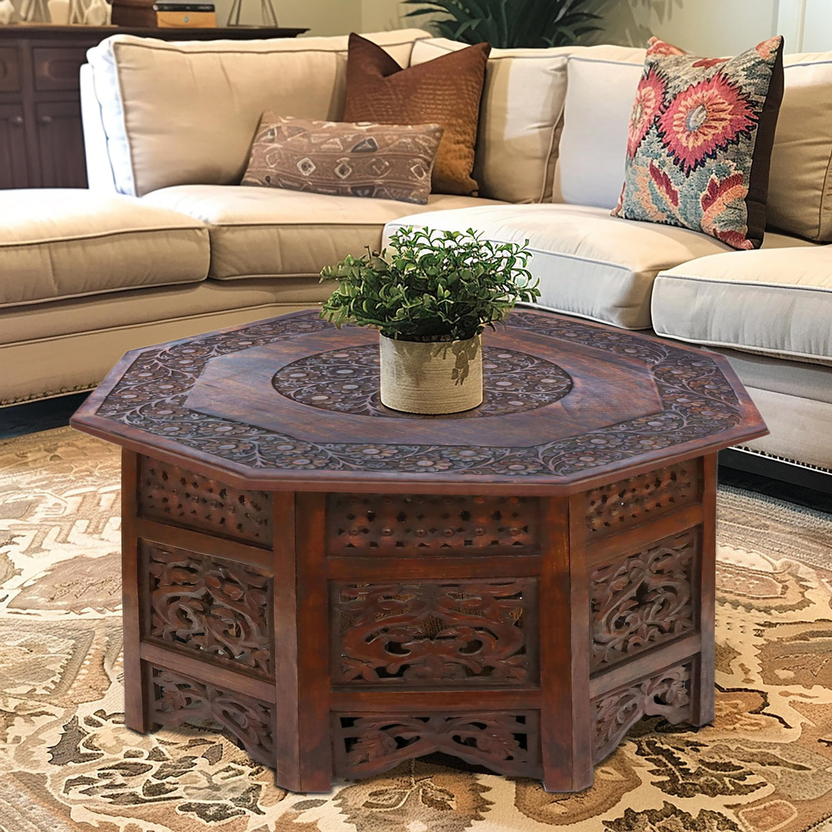 Solid Wood Folding Octagon Coffee Table P730686