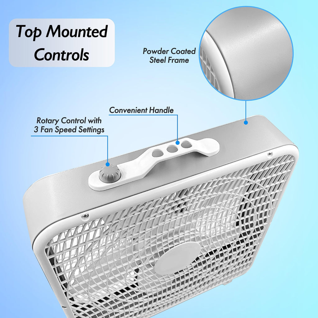20-Inch Portable Box Fan with 3-Speed Control White O177
