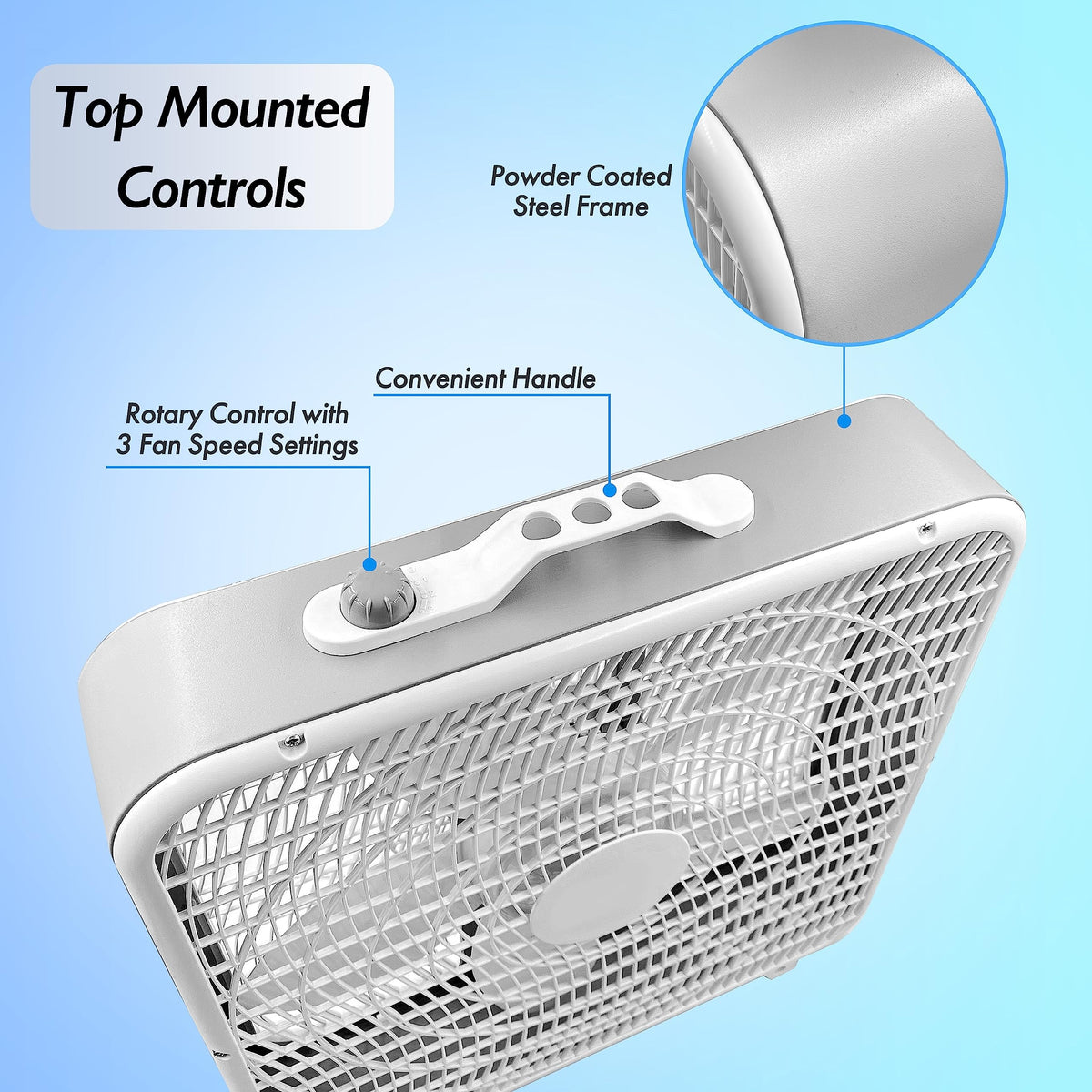 20-Inch Portable Box Fan with 3-Speed Control White O177