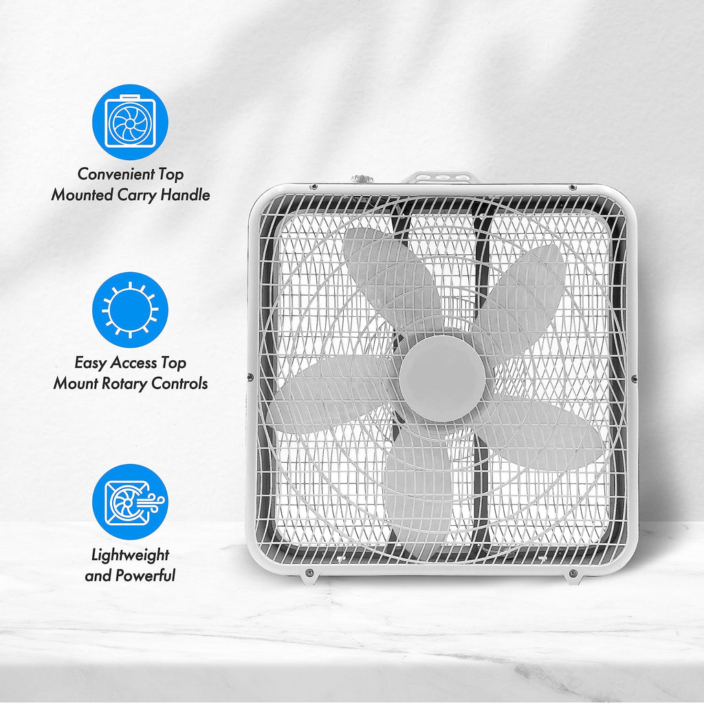 20-Inch Portable Box Fan with 3-Speed Control White O177